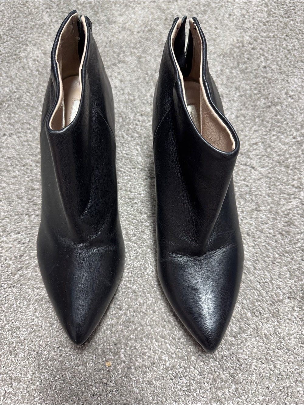Rebecca Taylor Black Pointed Leather Ankle Booties with Sleek Silhouette